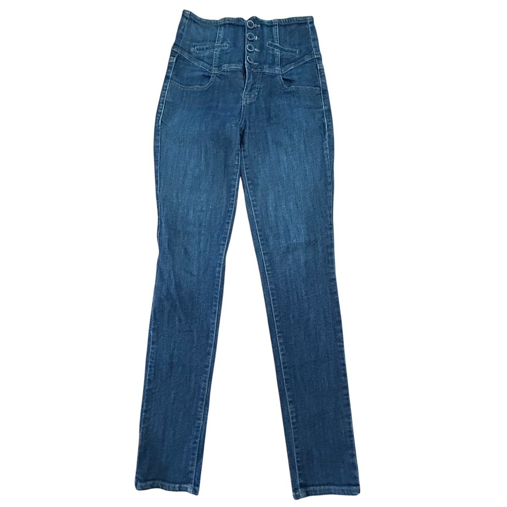 Forme Jeans Ultra High Rise Waist Med Wash Multi Button Skinny Jeans Size 7